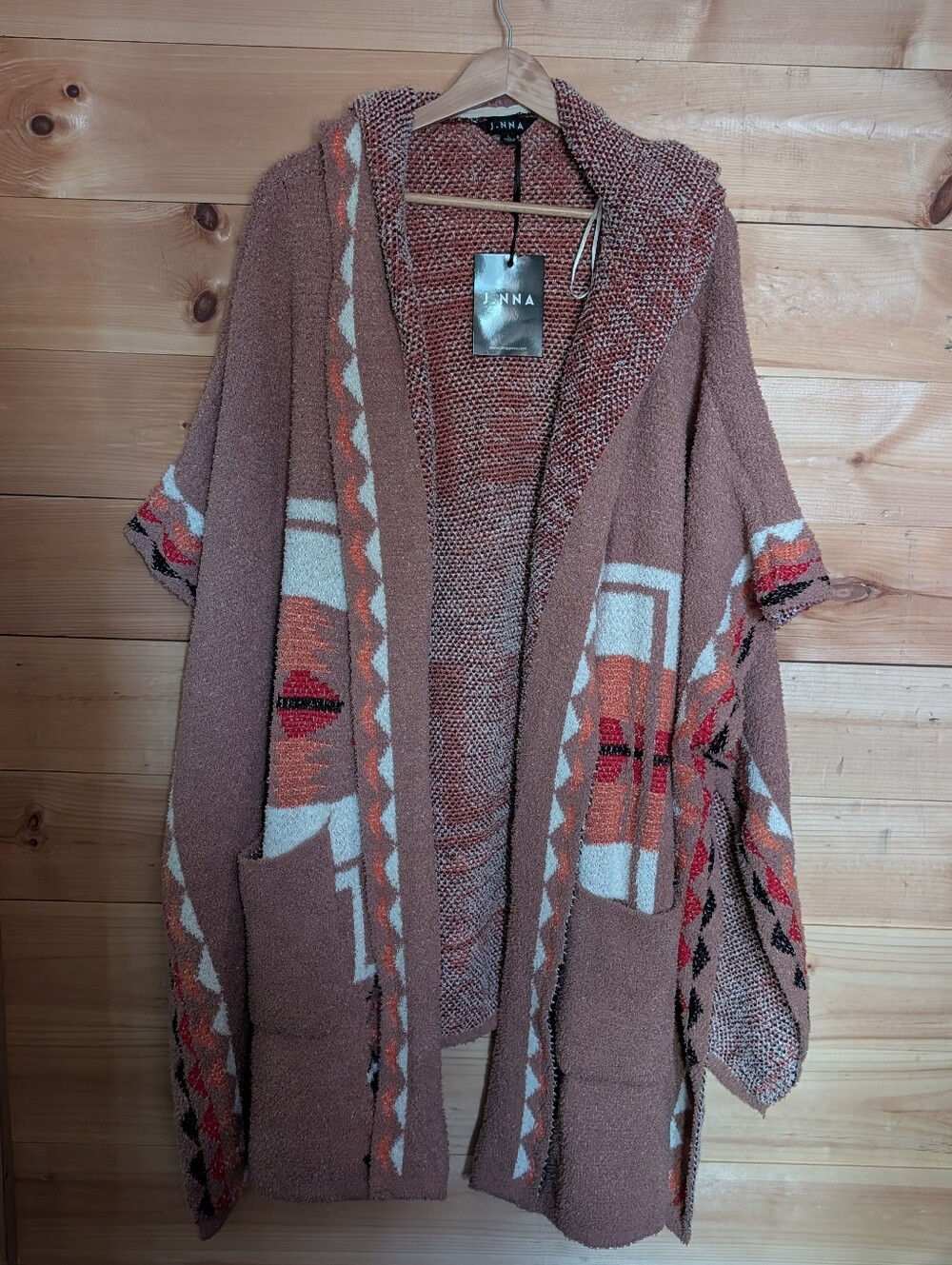J.NNA Hooded Southwestern Poncho Sweater, Aztec, Large, GORGEOUS